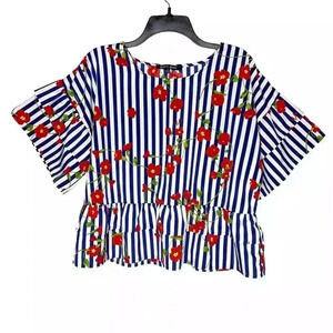 Sweet Rain Stripe Floral Ruffled Tiered Blouse Size  L NWOT​​